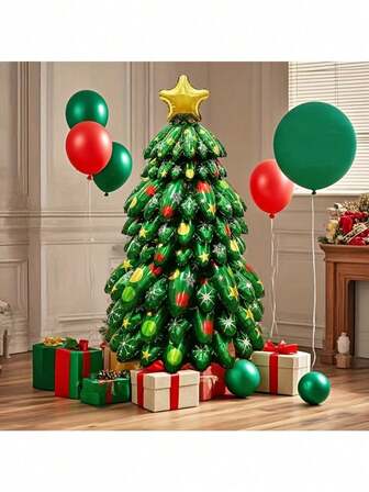 51-Inch Indoor/Outdoor Christmas Tree Balloon - Extra Large Standalone Decor, Suitable For Party, Home, Office - No Power Needed, Easy Installation With Adhesive Tape - Holiday Photo Prop, Holiday Decoration, Seasonal Celebration, Oval Shape, Reusable Home Decor Christmas Decorations Room Decor Winter Christmas Decorations Home Christmas Gifts Christmas Decor