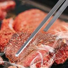 不锈钢加厚食物夹手抓蛋糕烧烤牛排酒店厨房工具烘焙煎炸夹 - 銀色 - 查看 1