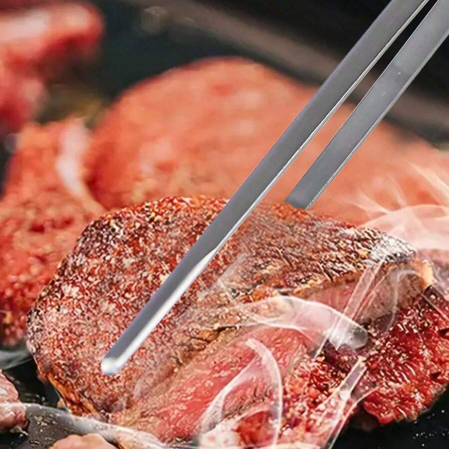 不锈钢加厚食物夹手抓蛋糕烧烤牛排酒店厨房工具烘焙煎炸夹 - 銀色 - 查看 1
