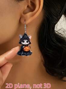 1 Pair Adorable Hoodie Cat Drop & Dangle Earrings, 2D Acrylic Cartoon Style For Women, Cute Daily Accessory, Ideal For Party & Date Outfits, Perfect Christmas Gift - Cat - View 6