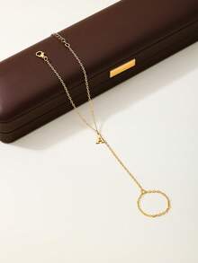 1pc Minimalist Style Elegant Versatile Chain Bracelet With 26 English Letter Charms, Delicate & Compact, Suitable For Daily Wear, Casual Outings, Formal Gatherings, Parties, A Graceful & Simple Jewelry Gift For All Seasons - Yellow Gold - View 3