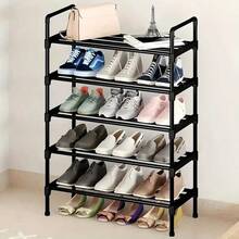 Hanger Organizer With Shoe Rack, RV, With 5 Layers Of Shelves, Detachable Hooks, Independent Clothing And Shoe Rack, Suitable For Front Door Entrance, Used For Storing Clothes, Shoes, Hats, Bags, Umbrellas - 5層黑色鞋架 - 查看 3