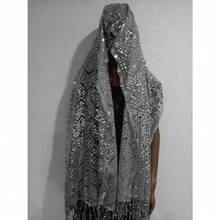 1 Retro Sequin Scarf, Unique Design, Exquisite And Luxurious, Showing Taste, Eye-Catching, Fashionable And Versatile, Super Bright, Suitable For Daily Parties, Easy To Match, Long-Lasting Color, Soft And Smooth, Tightly Sewn, Soft And Not Tangled, The Sequins Are Firm And Not Easy To Fall Off, Universal Sequin Scarf - 灰色 - 查看 5