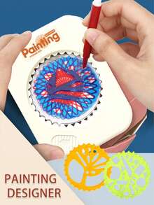 NEUSNEY Multi-Functional Protractor Drawing Set, Creative Painting Tools With Brush, Stickers, DIY Fun Drawing For Students & Kids, Halloween & Christmas Gift, Some Accessories Random