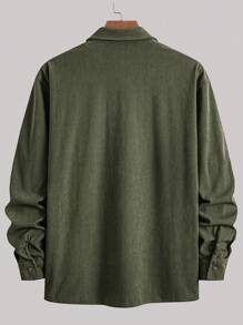 Camicia/giacca casual in velluto a coste alla moda da uomo, con colletto alla coreana, bottoni, maniche lunghe, due tasche, adatta per uso casual quotidiano, pendolarismo, moda di strada, primavera e autunno