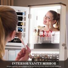360°Swivel Jewelry Organizer With Full Length Mirror With Lights,Jewelry Armoire Cabinet Standing With Drawers,Large Mirror Storage For Jewelry And Makeup,Best Christmas Gift For Mom,Wife & Girls(White) - White - View 6