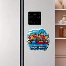 2D Flat Printing, 1pc Bergen, Norway Fridge Magnet - Acrylic & Rubber Soft Magnet, With Vibrant Bergen City Landscape Design, Octagonal Kitchen Decor Suitable For Refrigerator/Freezer, Unique Travel Souvenir Gift, Home & Household Cute Fridge Magnet