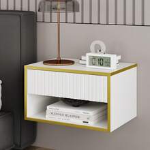 Gold Nightstand Set Of 2, Modern Bedside Table With Drawers And Open Shelf, Floating Design, Small Side Table For Bedroom, Black/ White - 白色 - 查看 6