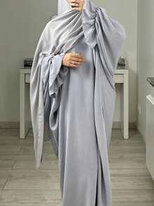 1 件蝙蝠袖长袍，穆斯林伊斯兰女装，适合日常穿着，四季皆宜 - 彩色 - 查看 6