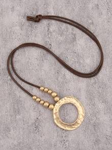 1 pieza Collar largo con colgante de disco ondulado de aleación dorada de estilo minimalista y elegante, collar gargantilla único con cuentas, adecuado para uso diario y como regalo para novia/novio - Cuerda de cera - Ver 23