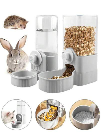 Automatic Food And Water Dispenser Hanging Durable Plastic Pet Food Feeder/Water Dispenser Large Capacity Gravity-Fed Flowing Water & Food Dispenser No Power Supply Easy Installation Hygienic Design Leak Proof Washable Detachable Puppy Feed Cat Necessities Dog Things Dog Bowls Cat Bowls Dog Stuff Cat Stuff Dog Accessories For Small & Medium Dogs Cats Rabbits Hamster Grey