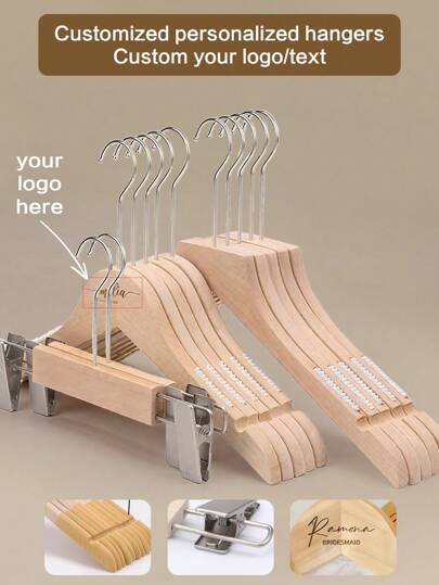 20/30/50pcs Custom High-Quality Wooden Hangers, Non-Slip Hangers For Pants, Skirts, Coats, Personalized Wedding Hangers, Laser Engraved Wedding Hangers, Wedding Dress Hangers, Graduation Season Hangers, Grooved Hangers, Suitable For Hanging Coats, Jackets, Suits And Pants