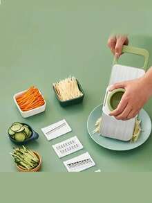 七合一多功能切片机、切丝机、蔬菜捣碎机，不锈钢可互换刀片，适用于切片、切丝、切块土豆、胡萝卜、黄瓜等