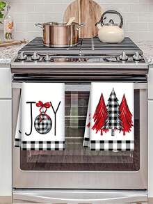 Two Pieces Christmas Kitchen Towel - Christmas JOY Christmas Tree Style Hat Design, 18X27.5 Inches, Polyester Fiber - Perfect For Vacation Home Decoration And Party Supplies Shower Towels For Beauty Salon, Hotel Sports,Home Essentials, Towel, Skin Care