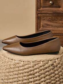 MonaNise 女士尖头时尚低帮平底鞋，户外休闲装，紫色、香槟色、红色、黄色、黑色 - 鏽棕色 - 查看 5