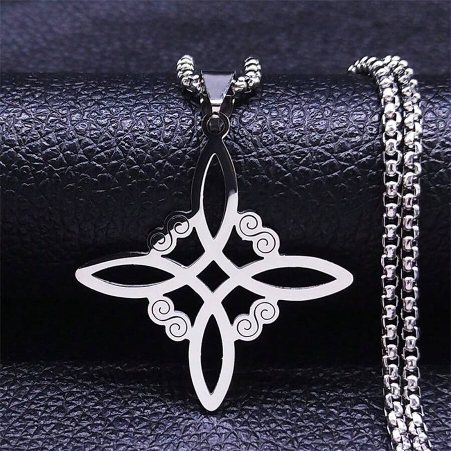 Stainless Steel Witch Knot Pendant Necklace For Women Men Silver Color Wicca Pagan Magic Chain Powerful Amulet Lucky Jewelry