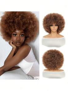 DZfirst 男女通用非洲式假发 - 70 年代中性款搞笑派对非洲式卷发假发，带刘海，8-14 英寸 - 彩色 - 查看 22