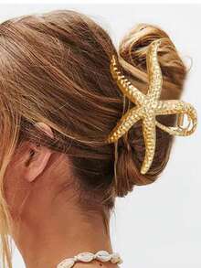 1 Stück kleine & große Damen Gold Seestern, Muschel, Konchen Design elegante Mode Metall Haarklammer, geeignet für Damen Strandurlaub Frisuren, Urlaubsgeschenk Haaraccessoires Herbst Mode Damen Haarspange Winter - Großer Seestern-Greifer - Übersicht 3