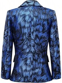 Teen Boy Jacquard Tuxedo 3 Piece Suit Set - Bow Tie Included For Wedding Prom - Blue - View 5