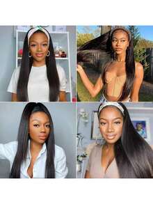 bling hair 55.9 Cm Real Hair Headband Wig For Women, Adhesive-Free Wigs, Brazilian Real Hair Wig, 200% Density, Natural Color - Natural Black - 查看 8