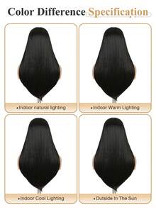 U型层次长款黑色假发，女士假发，全头无胶假发，采用合成纤维制成，佩戴方便，无蕾丝，耐热，自然发质，适合派对或角色扮演，纯黑色假发 - 黑色 - 查看 10