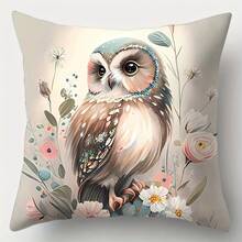 4pcs Cute Animal & Owl Throw Pillow Covers, 17.7x17.7 Inch, Long Ear Nightjar Design, Soft Polyester, Zip Closure - Perfect For Home Decor, Sofa, Living Room, Bedroom (Cushion Inserts Not Included) - 4 chiếc - Xem 4