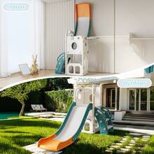 Toddler Slide, Kids Slide For Toddlers Indoor Playset For Toddlers With Basketball Hoop And Ball Playset Telescope - 橘色 - 查看 7