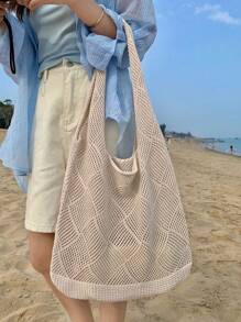 Sommer-Essential für Damen, gehäkelte, gestrickte Tragetasche, Strandtasche mit großem Fassungsvermögen, Umhängetasche, saisonaler Rucksack für Damen, Strandtasche, perfekt für Sommer, Urlaub und den täglichen Gebrauch, Cut-Out