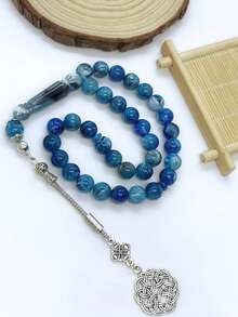 33 颗 9 毫米~10 毫米穆斯林祈祷珠，丙烯酸树脂仿石花朵图案 Tasbih，轻巧紧凑，适合日常祈祷手链 - 彩色 - 查看 2