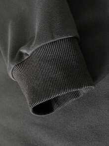 青少年时尚休闲套头衫，带字母标签装饰，经典插肩袖，百搭圆领，适合春秋季节 - 深灰色 - 查看 3