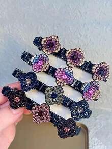 4个优雅街头风女士双层四叶草编织发夹，刘海装饰发夹，侧边发夹，发饰，爪夹，发卡，发夹，发卡，发爪，头部饰品，发卡 - 彩色 - 查看 8