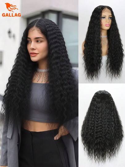 24 英寸长卷发合成假发，适合女士，13x4 深水波浪蕾丝前假发，自然松散深波浪卷发，适合女士卷发假发，节日圣诞节日常派对日常使用，180% 密度，可调节抽绳帽和高清蕾丝，打造自然造型，男女通用，适合所有种族，易于佩戴，发型优雅