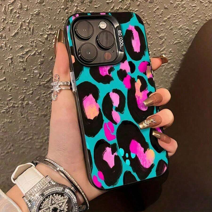 Fundas para teléfono con diseño de moda y estampado de leopardo neón, compatibles con los modelos 16, 15, 14 Pro, 13, 12, 11, XR y XS Plus. Fabricadas con material de silicona TPU, brindan protección contra golpes y caídas, con función anticaídas y una excelente sensación al tacto. Es el regalo perfecto para familiares, amigos y seres queridos. - Negro - Ver 1