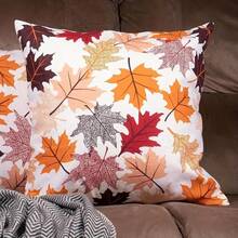 1Pc Autumn Leaves Thanksgiving Throw Pillow Covers Set Embrace Fall's Colors! This Set Features Vibrant Maple Leaves. Perfect For Thanksgiving Decor, Adding Warm, Seasonal Hues To Sofas, Reading Corners, Or Family Spaces. A Colorful Reminder Of Harvest And Gratitude. - Multicolor - View 2