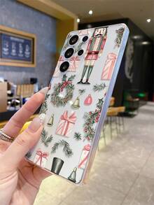 1pc Pink Bow Gift Box Christmas Colorful Rings Jingle Bells Knight Transparent Shockproof TPU Phone Protective Case, Suitable As Holiday Gift For Partner And Friends, Compatible With Apple Xs/Xsmax/Xr/11 12 13 14 15 16pro/Promax/14 15 16plus, Nothing, Pixel, INFINIX, Redmi Series