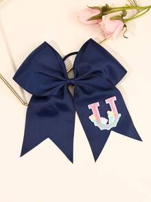 1 件海军蓝啦啦队蝴蝶结，适合女士女孩 A-Z 字母刺绣罗缎丝带蝴蝶结发带纯色字母花朵刺绣蝴蝶结发带优雅蝴蝶结松紧带休闲纯色蝴蝶结发绳啦啦队蝴蝶结橡皮筋女士发饰、马尾辫夹、发圈、发带、弹性发带、家居美容女士配饰礼品 - 藏蓝色 - 查看 35