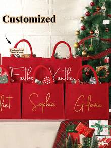 Personalizowana torba prezentowa, spersonalizowana torebka świąteczna, świąteczne torby prezentowe z imieniem, torby imprezowe, torba z logo i nazwiskiem, prosta torebka o dużej pojemności, przenośna, codzienna torba do przechowywania, wielofunkcyjna torba na zakupy, spersonalizowana torba prezentowa - Wielokolorowe - Zobacz 7