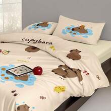 Cartoon Cute Capybara Print Bedding Set, Available In 4 Sizes (Twin, Full, Queen, King) - (1 Duvet Cover + 2 Pillowcases, No Filler), Suitable For Hotel, Bedroom, School