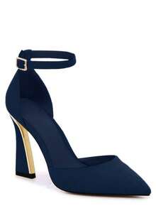 Womens Pumps Point Closed Toe Heels Buckle Ankle Strap D'Orsay Heeled Sand - 藏蓝色 - 查看 4