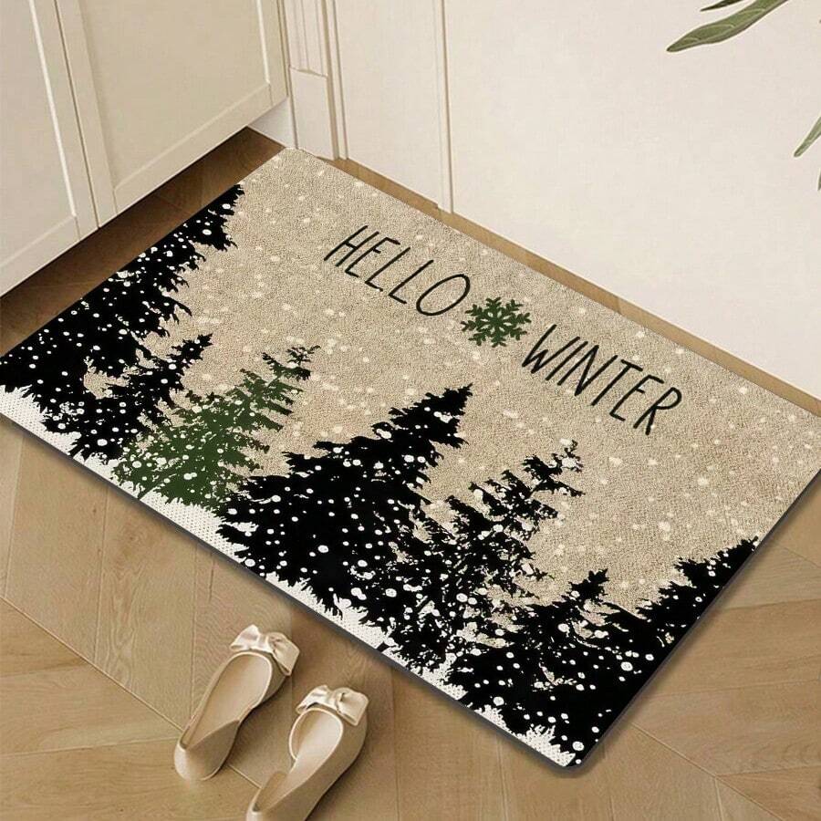 Felpudo navideño y de bienvenida al invierno - Alfombra de poliéster antideslizante y lavable a máquina para uso interior/exterior - Perfecta para la entrada, el dormitorio y la decoración exterior - Accesorio navideño para el hogar Decoración de baño y cocina Alfombra de cocina - Multicolor - Ver 1