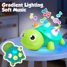 爬行乌龟玩具，适合0-18个月大的婴儿 - 互动音乐灯和按压式硅胶泡泡，用于感官和活动学习玩具 - 彩色 - 查看 4