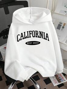 青少年男孩字母图案印花保暖卫衣 - 白色 - 查看 1