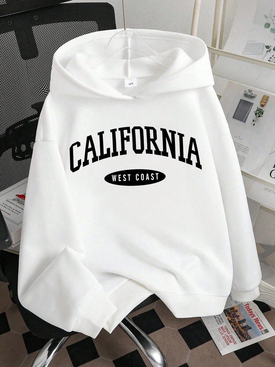 青少年男孩字母图案印花保暖卫衣 - 白色 - 查看 1