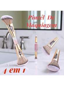4-In-1 Multifunctional Makeup Brush, Detachable Brush For Contouring, Foundation And Touch-Ups, Transparent Model, Portable, Long And Soft Bristles - Dorado - Ver 3