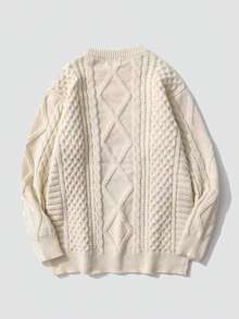 Women's Vintage Style Round Neck Casual Cable Knit Sweater, Autumn