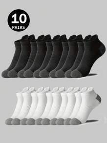 5/10/20 Pairs Men's Black & White Outdoor Sports Mid-Calf Socks, Daily Fitness Casual Socks, Running Socks, Sports Socks, Spring/Summer/Autumn/Winter, Fall