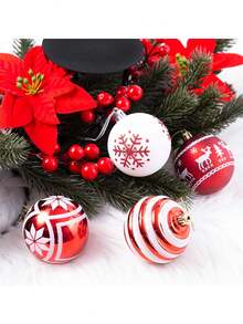 24/12/4 quả bóng lấp lánh Giáng sinh, bóng trang trí Giáng sinh hình bông tuyết đỏ và trắng, bóng treo lấp lánh dùng để trang trí cây thông Noel, tiệc tùng ngày lễ và lễ kỷ niệm ngoài trời, quà tặng Giáng sinh cổ điển và đồ trang trí nhà cửa, trang trí năm mới - Nhiều màu - Xem 10