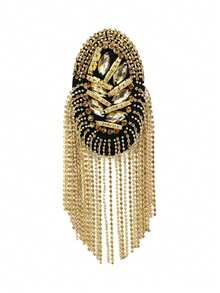 1PC Decorative Shoulder Pad Jewelry Tassel Rhinestones Gold Epaulettes Clothing Accessories Brooch Epaulet For Formal Suit Male - Yellow Gold - View 14