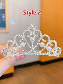 1 pieza Peine de cabello de corona de aleación de tamaño mediano, accesorio de cabello con rhinestones para niñas, decoración de cabello para fiesta de cumpleaños - Plateado - Ver 10