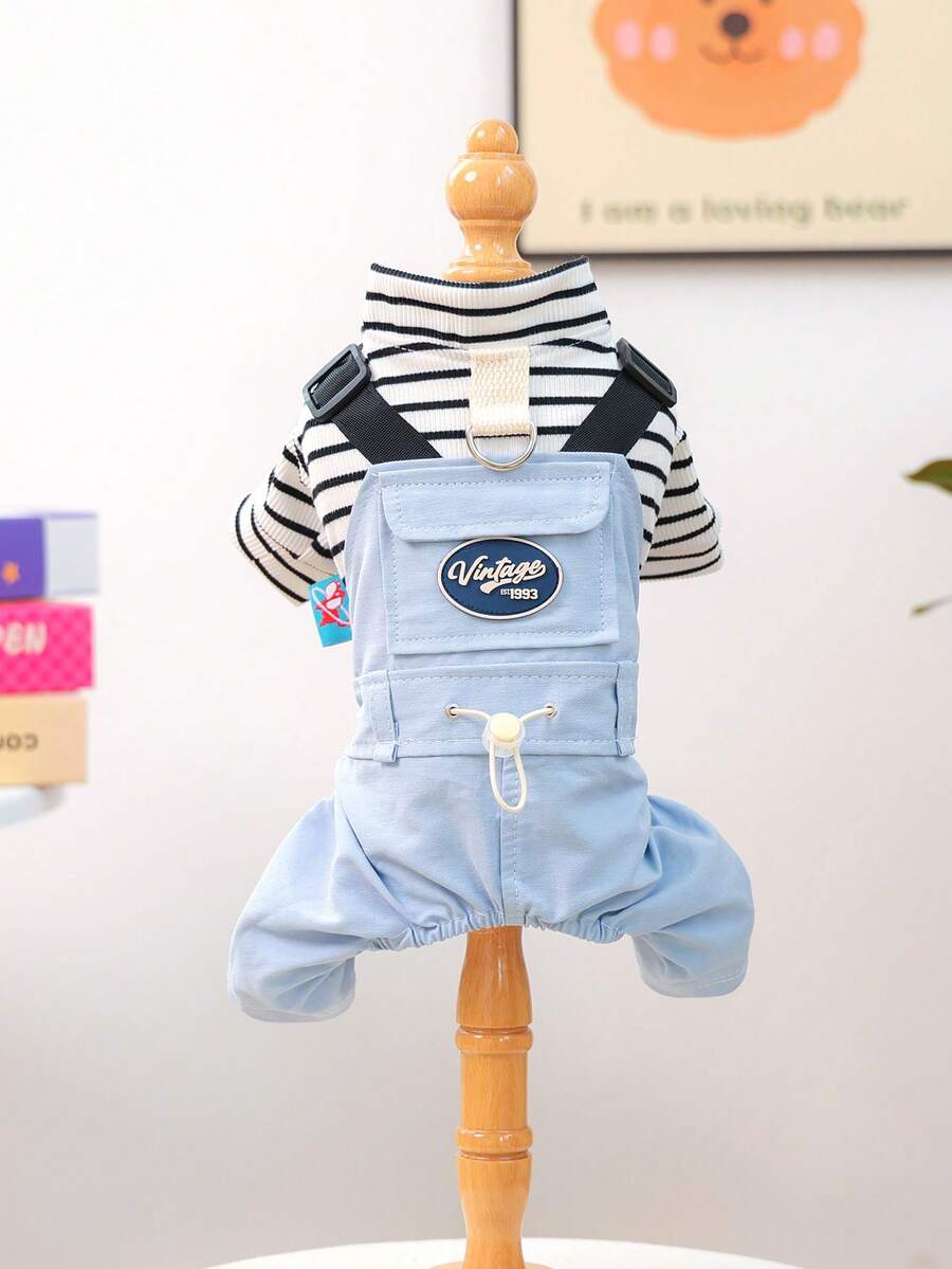 1件宠物衣服,狗狗/猫咪服装,小型犬可爱套装,秋冬季保暖舒适,连体衣 - 星形蓝 - 彩色 - 查看 1